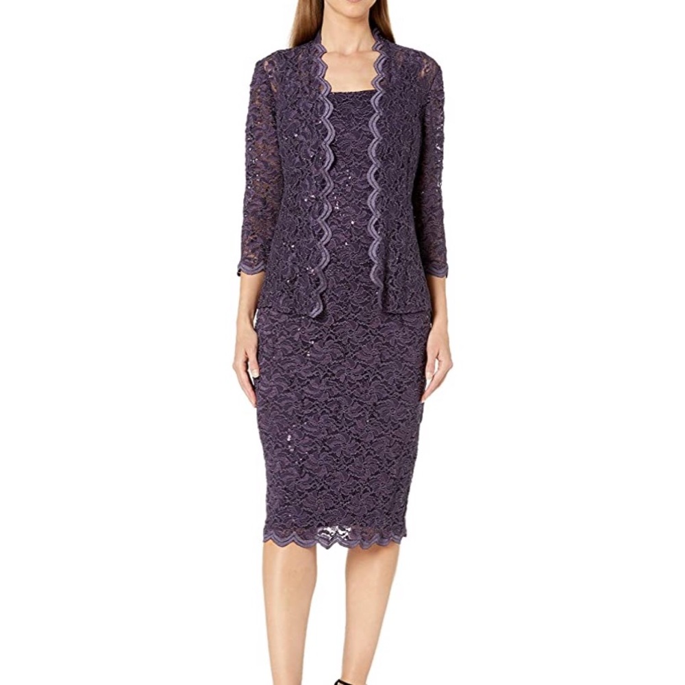 Alex Evenings Tea Length Dress Blazer Jacket MOB